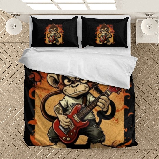 Monkey Chimpanzee Playing Acousitc Rock Guitar Bedding Sets