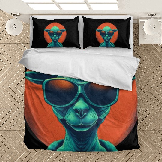 Cool Alien and Lama in Orange and Green Bedding Sets