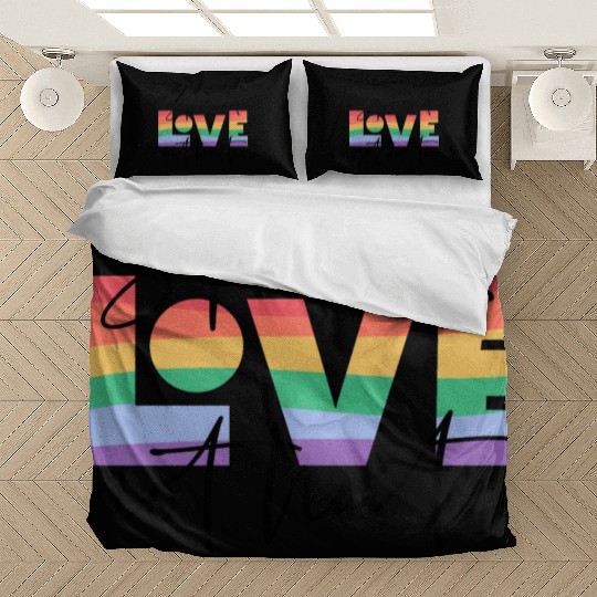 spread love not hate; gay pride; gay; pride month; Bedding Sets