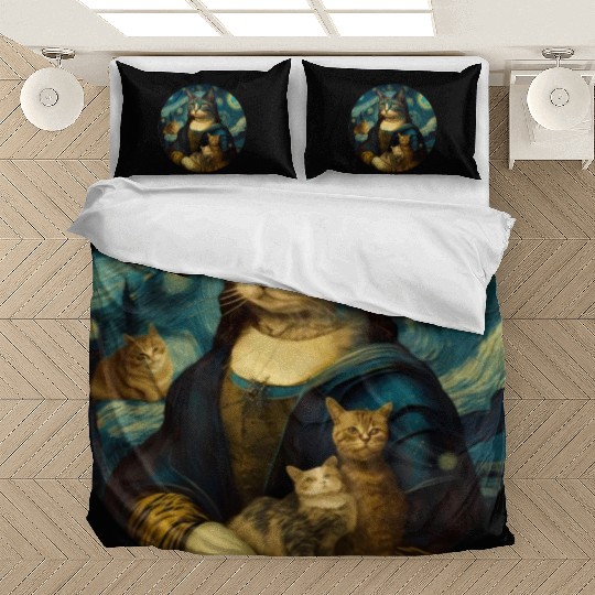 Mona Lisa With Cats Starry Night Van Gogh Painting Bedding Sets