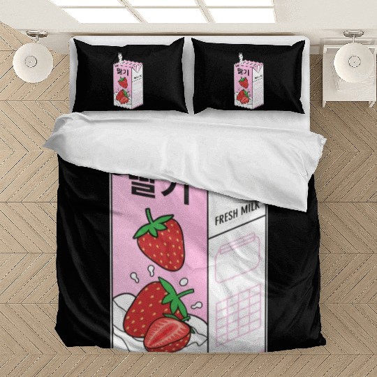 K Pop Strawberry Milk Drink Korea Kpop Korean Bedding Sets