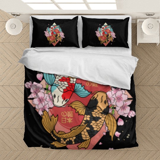 Kawaii Cherry Blossom Koi Fish Japanese Sakura Bedding Sets