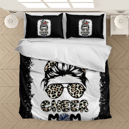 Cheer Mom Leopard Messy Bun Cheerleader Bleached M Bedding Sets