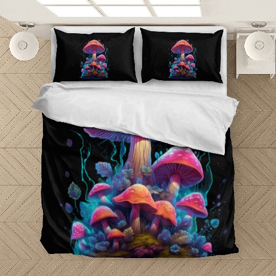 Trippy Neon Mushrooms 300 7 PRINT Bedding Sets