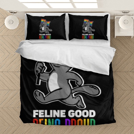 Feline Good Being Proud Rainbow Flag Cat Pride Bedding Sets