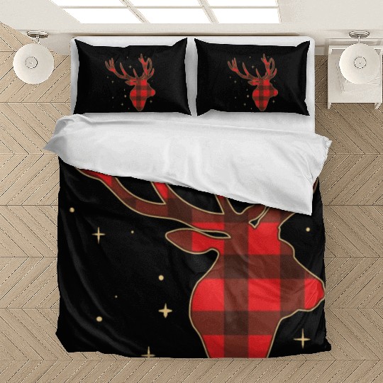 Classic Red Black Christmas Buffalo Deer Funny Fan Bedding Sets