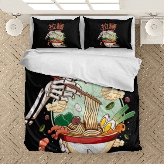 skeleton hands eating ramen noodle soup bowl art Bedding Sets