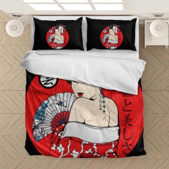 Maiko Geisha girl Kitsune mask japanese aesthetic Bedding Sets