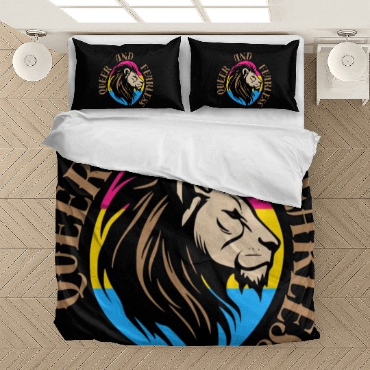 LGBTQ Queer and Fearless, Lion with Pansexual Flag Bedding Sets