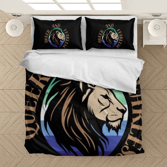LGBTQ Queer and Fearless, Lion with Gay Flag Bedding Sets