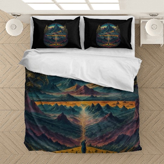 Psychedelic illustration of mountains landscape Bedding Sets