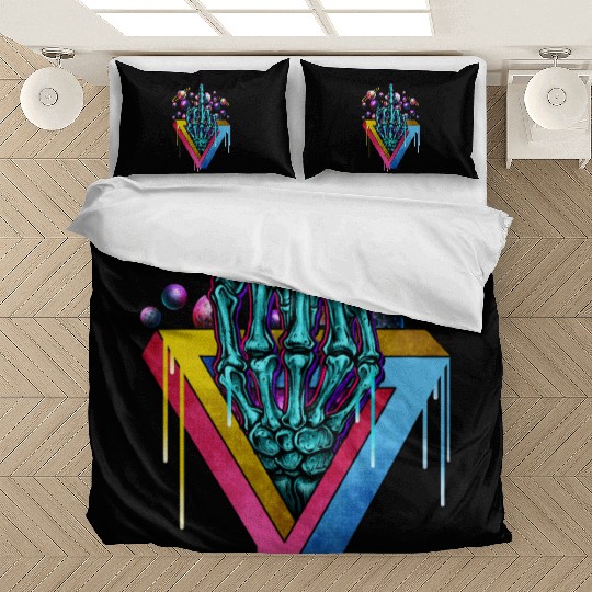 Trippy skeleton middle finger Bedding Sets