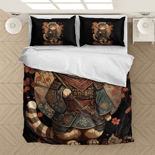 Samurai Cat Warrior Japanese Ninja Cat Kawaii Bedding Sets