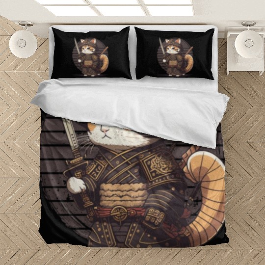 Samurai Cat Warrior Japanese Ninja Cat Kawaii Bedding Sets