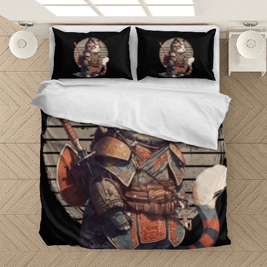 Samurai Cat Warrior Japanese Ninja Cat Kawaii Bedding Sets