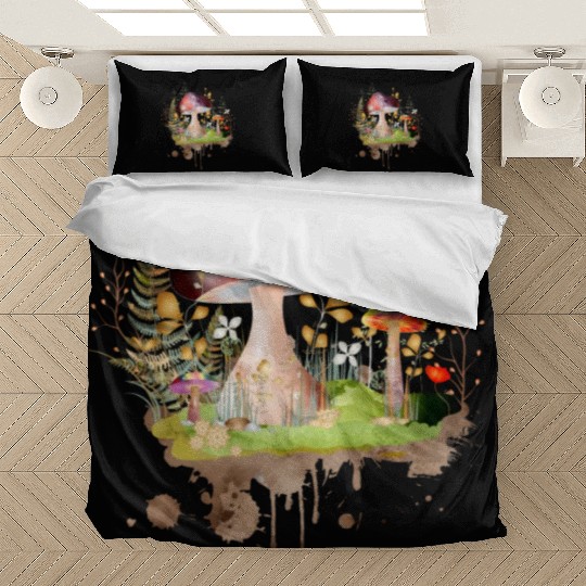 colorful mushroom watercolor inspired by nature Bedding Sets