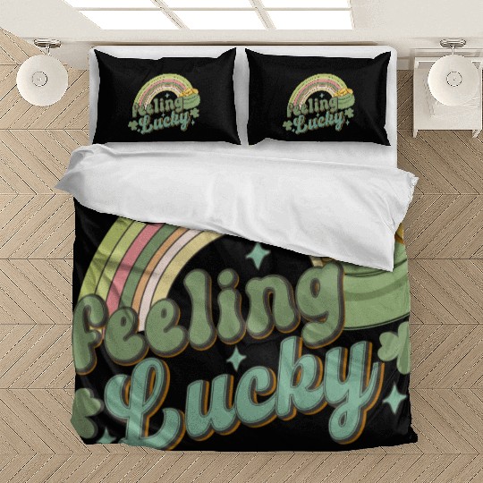 Feeling Lucky Saint Patricks Day Rainbow quote Bedding Sets