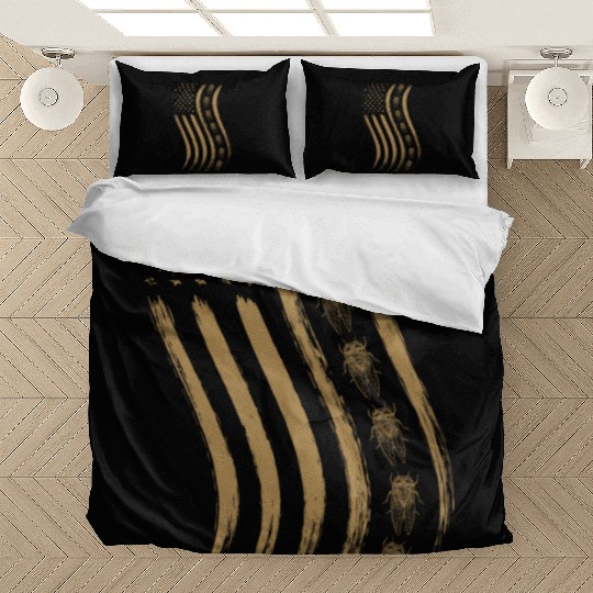 Cicada Line In Waving Distressed Us Flag For Bedding Sets