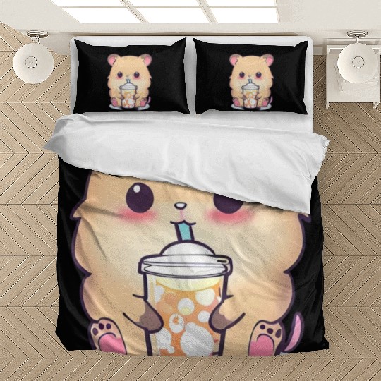 Kawaii hamster with bubble tea Bedding Sets