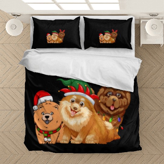 Feliz Navidog Chow Chow Reindeer Christmas Light Bedding Sets