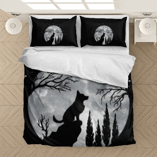 German Shepherd Dog Full Moon At Night German Shep Bedding Sets