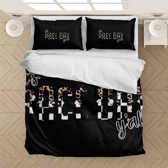 Leopard It'S Race Day Y'All Checkered Flag Racing Bedding Sets