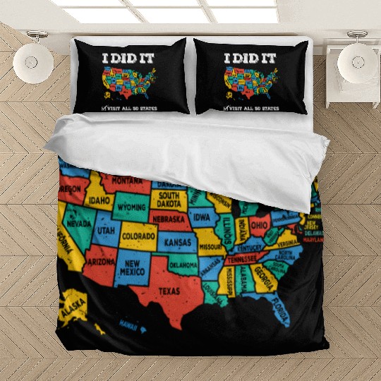 Visited All 50 States Usa Map For Travel Bedding Sets