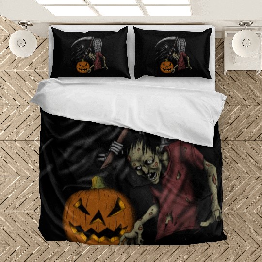 Scary pumpkin zombie Halloween grim reaper Bedding Sets