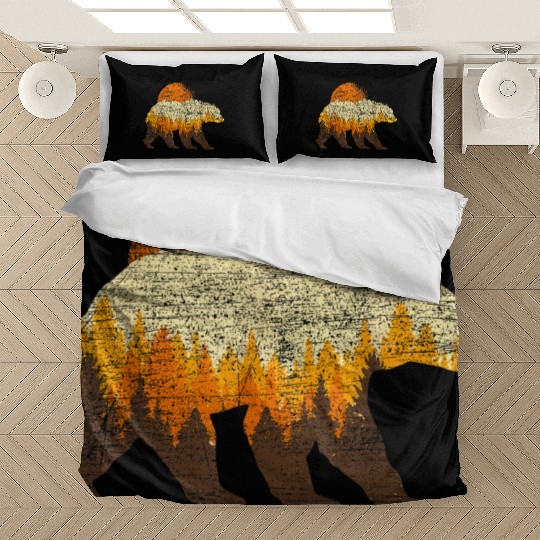 Full Moon Trees Wildlife Forest Bear Lover Bedding Sets