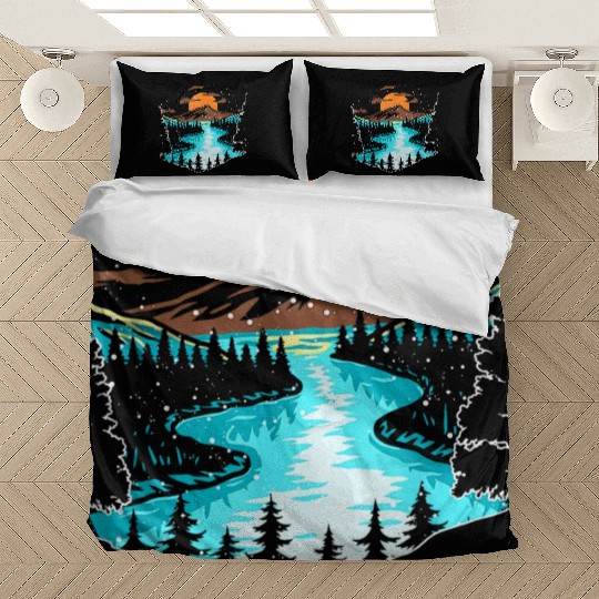 Wildlife Mountain River Outdoor Nature Full Moon Bedding Sets