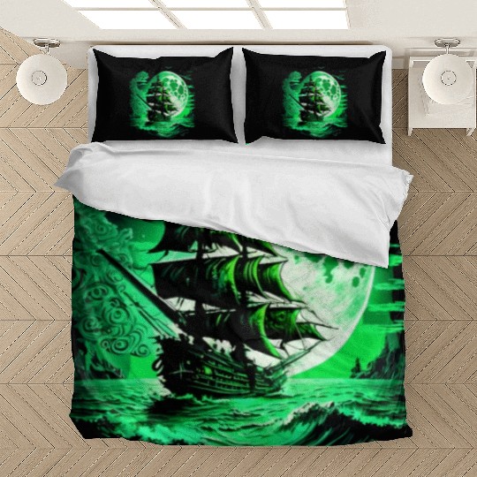 Historical Sailing Ship At Full Moon. Bedding Sets