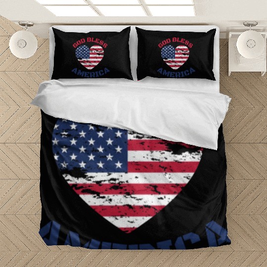 God Bless America, Heart Flag Shape. Bedding Sets