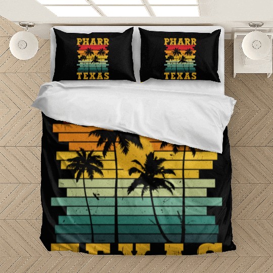 Retro Pharr Texas Tx Tropical Summer Palm Trees Us Bedding Sets