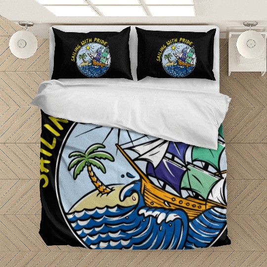 LGBTQ Sailing Ship with Gay Flag, Family Vacation Bedding Sets