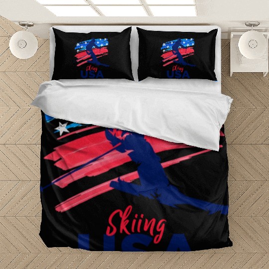 Skiing Usa Support The Team Usa Flag Ski Winter Bedding Sets