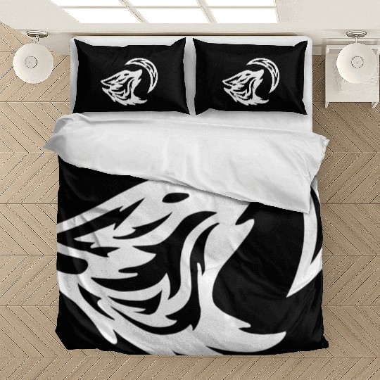 Tribal White Howling Wolf Tattoo 70s Bedding Sets