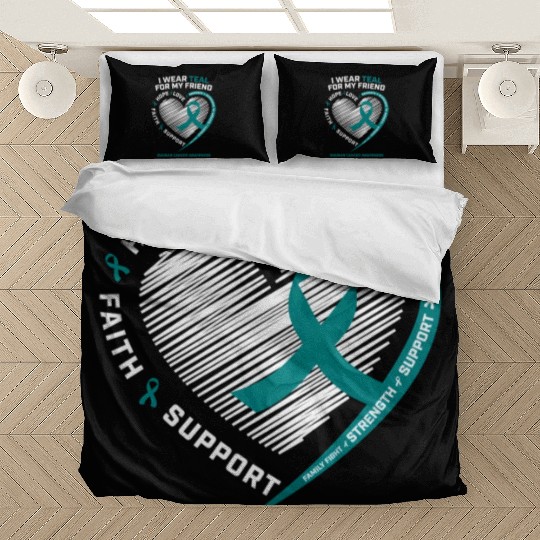 Teal Ribbon Ovarian Cancer Awareness Friend Bedding Sets