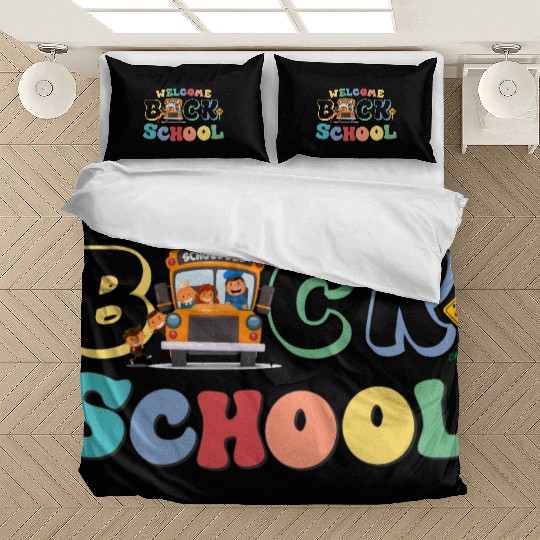 Welcome Back to School for Cute Funny School Bus Bedding Sets