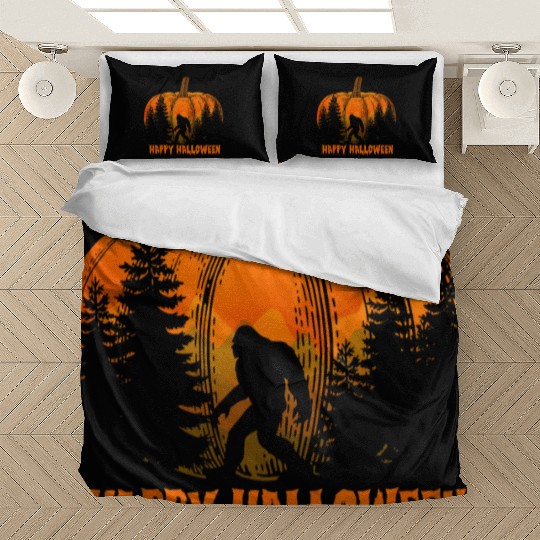 Funny Vintage Bigfoot Pumpkin Halloween Bedding Sets