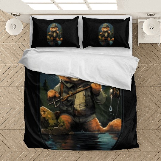 Cat On Fish Cat Fisherman Bedding Sets