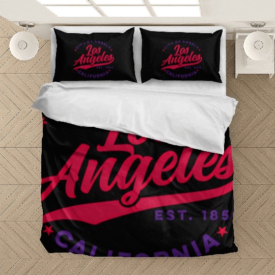 Los Angeles City Of Angels California Red Text Bedding Sets