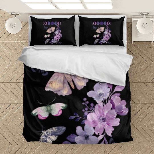 Violet Purple Moon Moth Flower Bedding Sets