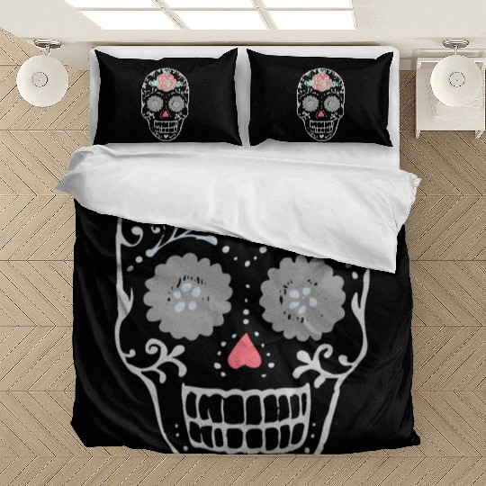 Sugar Skull With Red Rose On Forehead Bedding Sets