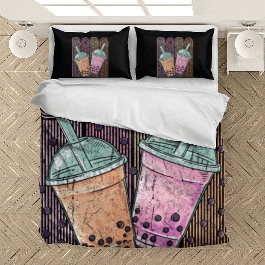 Boba Tea Design Bubbles Bubble Tea Retro Boba Bedding Sets