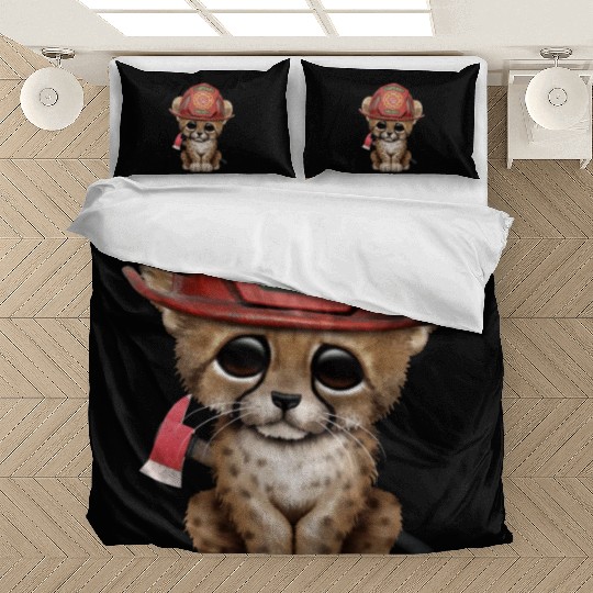 Cute Cheetah Cub Firefighter Bedding Sets