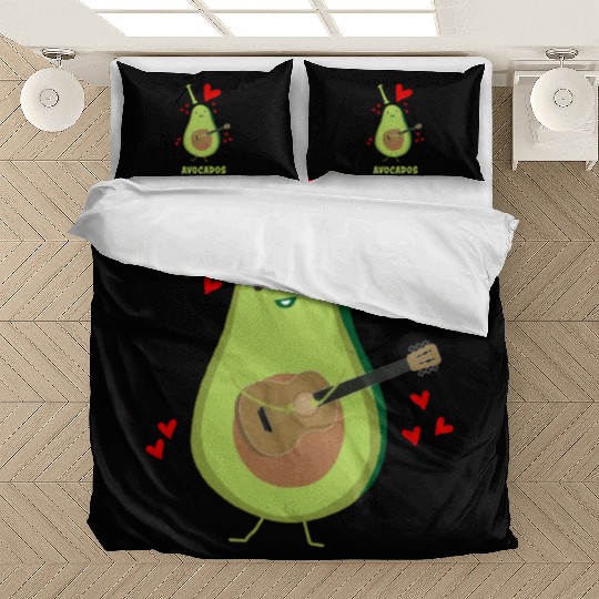 I Love Avocados With Hearts Avocado Playing Guitar Bedding Sets