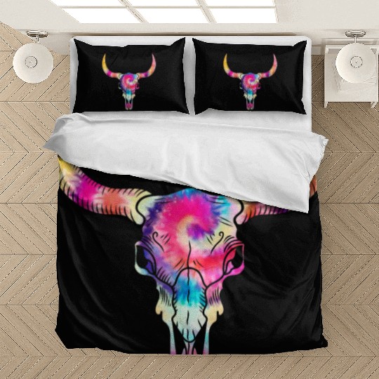 Cow Bedding Sets, Cow Skull Tie Dye Watercolor Bedding Sets, Cow