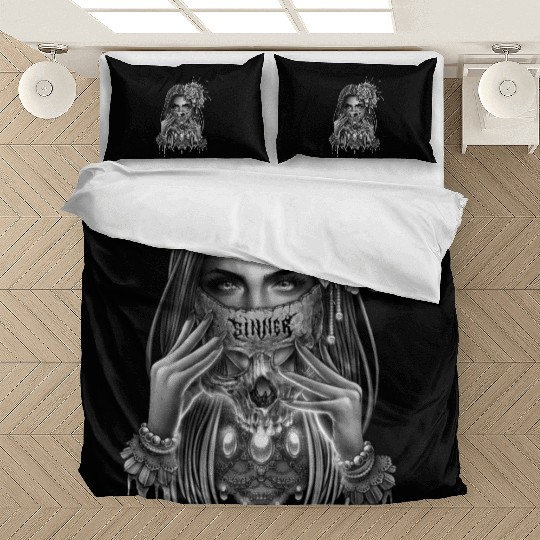 skull mask and peony flower Bedding Sets