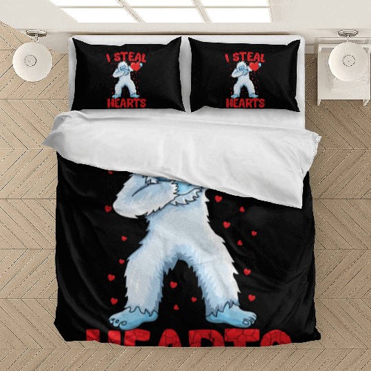 Dabbing Yeti Holding Heart Bigfoot Lover Yeti Bedding Sets