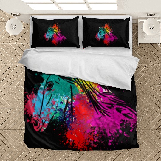 Colorful Splash Art Farm animals Horse Head Bedding Sets